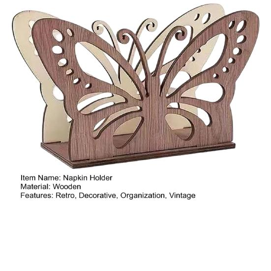 Rustic Napkin Holder Vintage Butterfly/Sunflower Wooden Paper Towel Dispenser Tabletop Standing Napkin Rack for Kitchen Dining Room Farmhouse Party