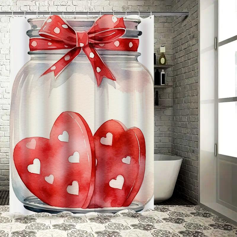 Romantic Red Hearts in Mason Jar Design Waterproof Shower Curtain for Modern Bathroom Decor, Perfect for Home and Hotel Use