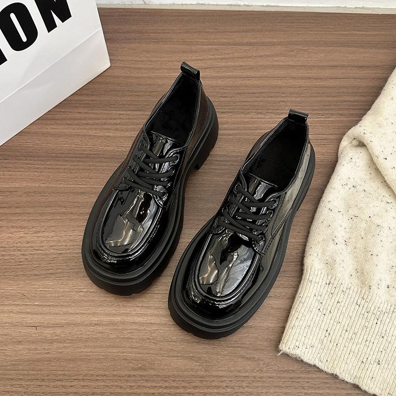 British Style Platform Small Leather Shoes Women's 2025 Spring and Autumn New Black Lace-up Loafers Versatile Casual Single Shoes