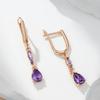 Boucles d'oreilles pendantes en zircon naturel violet brillant pour femmes Tendance Couleur or rose Mariage de mariée Bijoux fins Cristal Cadeau