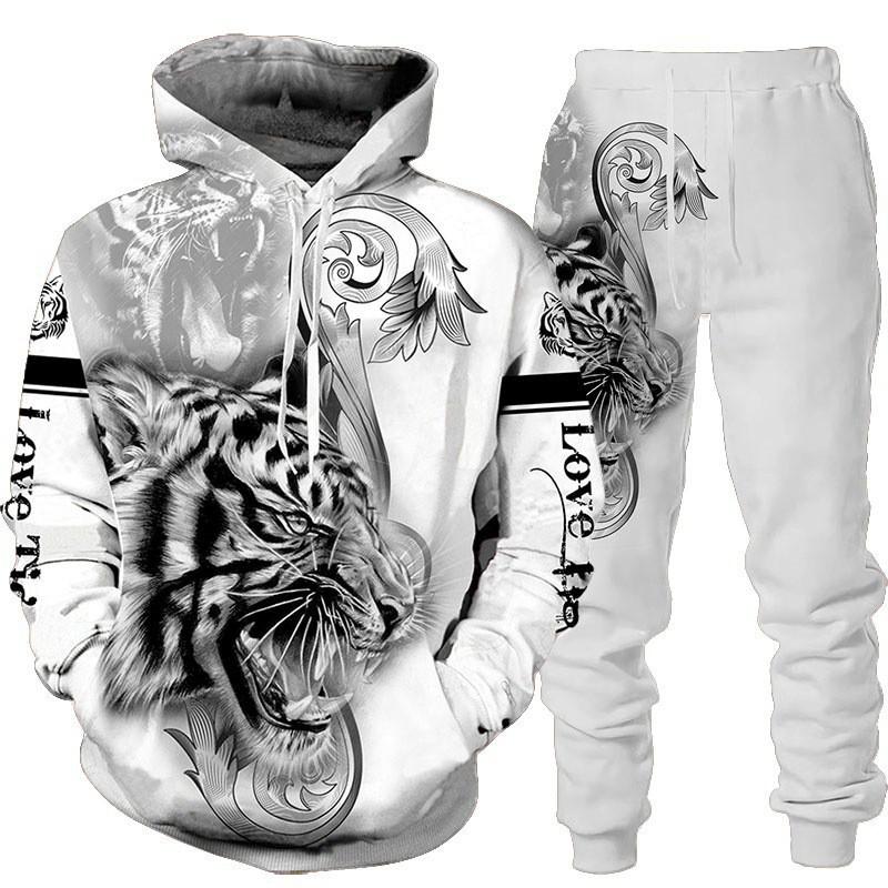 Mens 3D Print Hooded Sweatshirt Set Casual Streetwear Outfit Young Adults