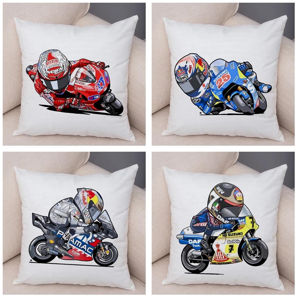 Cartoon Sport Motorcycle Cushion Cover Super Soft Short Plush Mobile Bike Pillow Covers Pillow Case For Sofa Home Car Pillowcase
