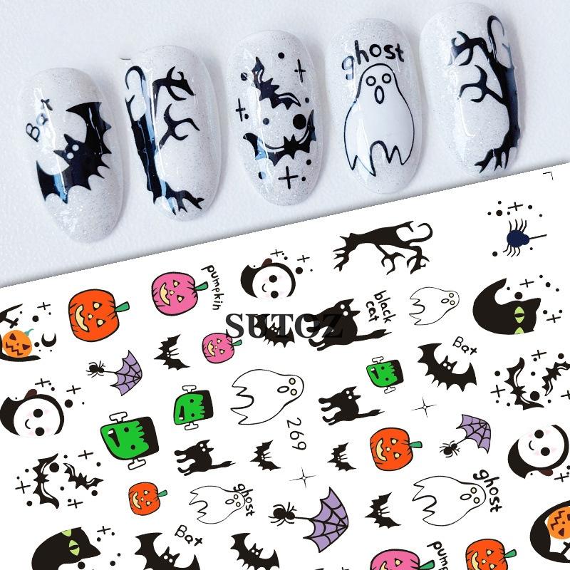1Pc Halloween Nail Stickerscute Halloween Ghost Pumpkin Skull Black Cat Nail Stickersdiy Party Prom Nail Decoration Stickers