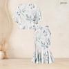Women Plus Size Two Piece Set Crewneck Batwing Sleeve Printed Ruffle Hem Top Fishtail Skirt