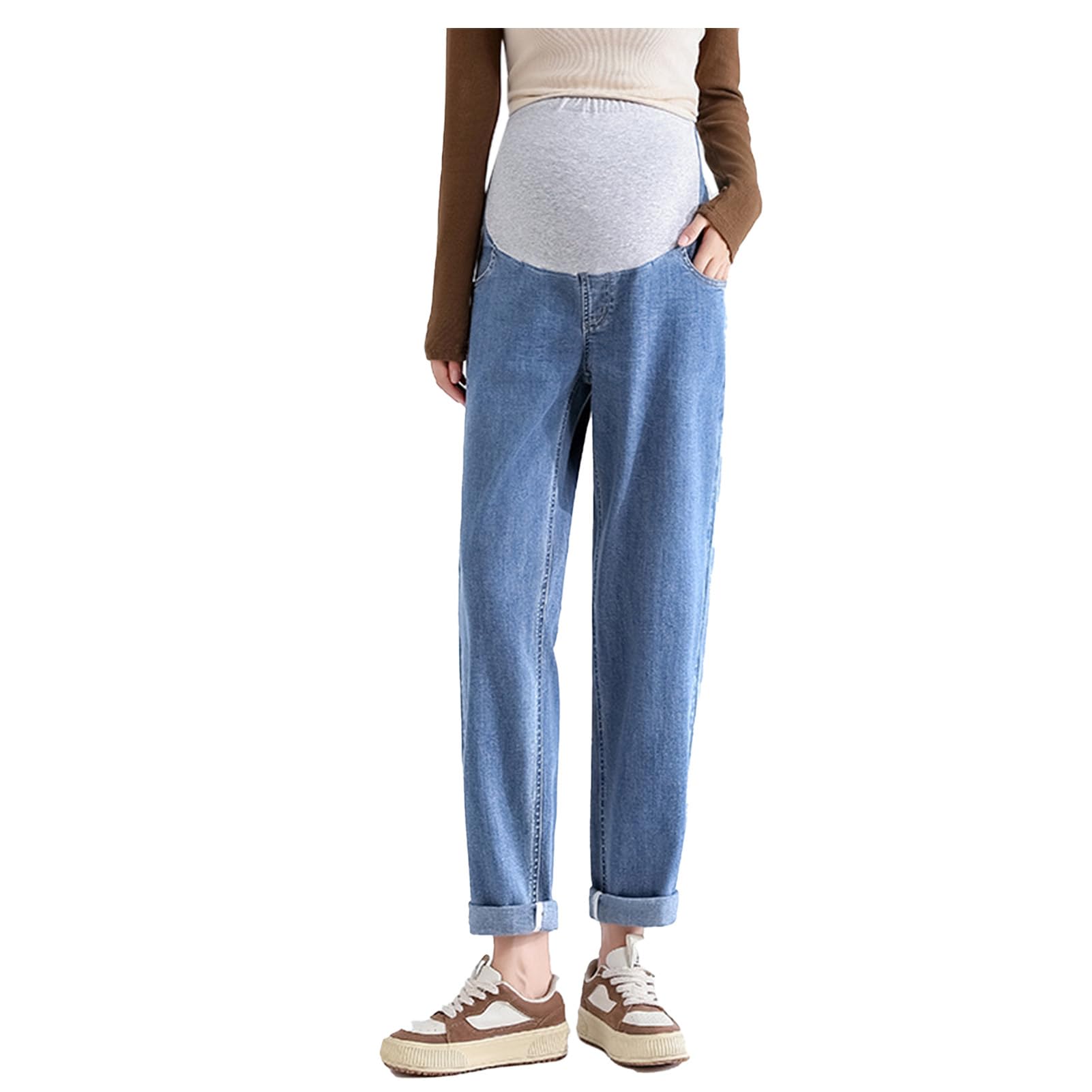 

Maternity Pregnancy Waist With Beautiful Lengthening Body Slimming Effect [Onabebi] Pants, Pants, Jeans, Denim, Adjustment, Pockets, Line, Casual, синій