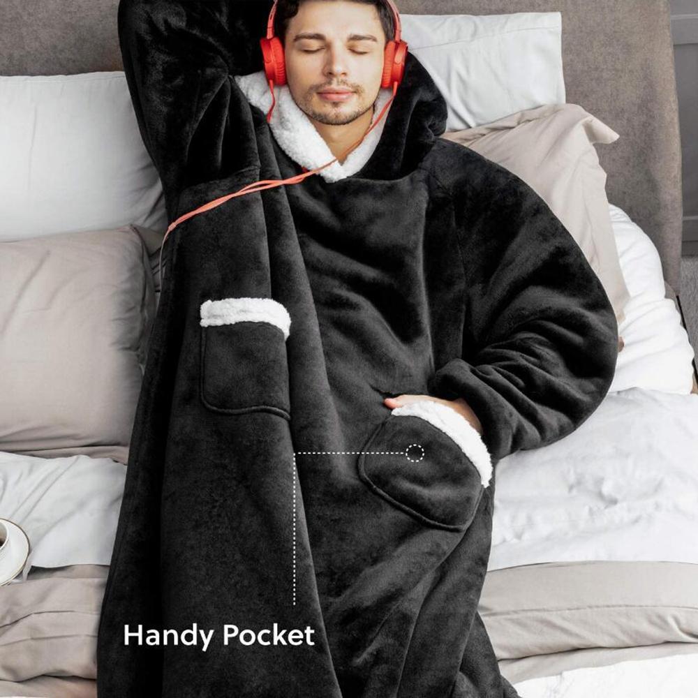 New Super Long Flannel Blanket with Sleeves Winter Hoodies Sweatshirt Women Men Pullover Fleece Giant TV Blanket Oversized