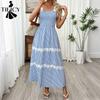 Damenmode Sommer Frühling Streifendruck ärmellose Hosenträger hohe Taille Freizeitkleider