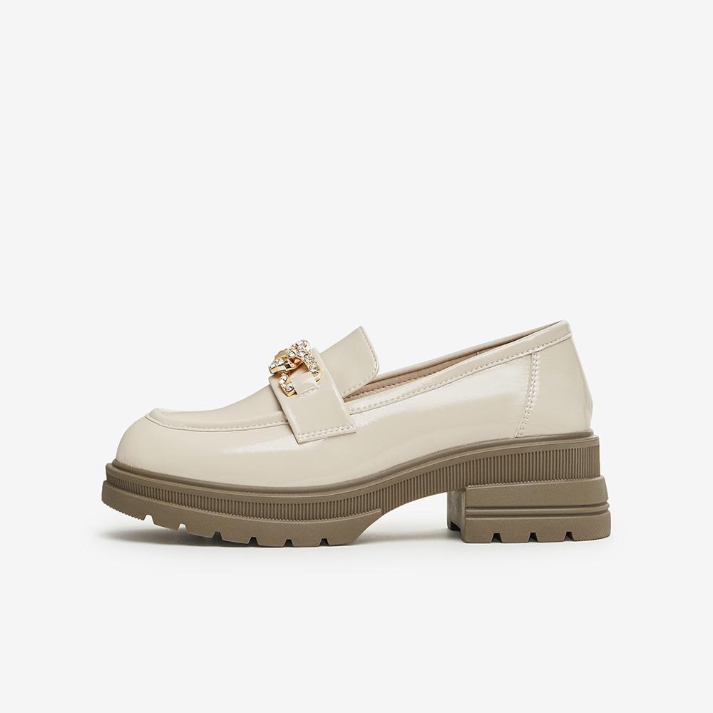 Best 24 Spring Fashion Metal Buckle Academy Wind Le Fu Shoes Coarse Heel Women's Single Shoes WA511AA4