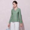 [Fashionable V-neck Shirt] Women's 25 Autumn Style Vertical Stripe Sensation Gentle and Intellectual Ability Long Sleeve Top