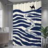 Modern Abstract Wave Shower Curtain - Navy Blue & White Stripes, Polyester Fabric, Machine Washable, Contemporary Bath Decor