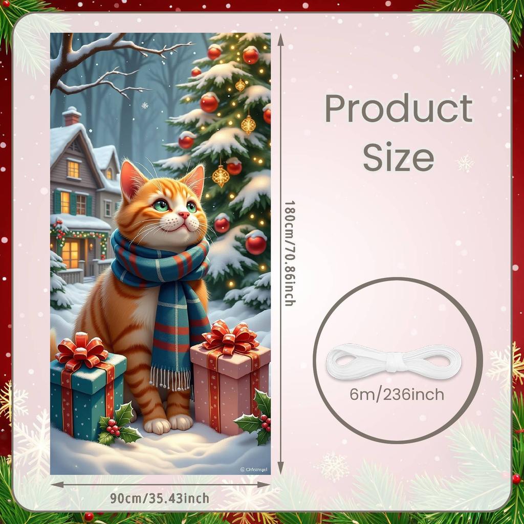 Cat Theme Christmas Banner Snowy Scene Wreath Kitten Christmas Party Decoration Backdrop Xmas New Year Party Photo Shoot Prop