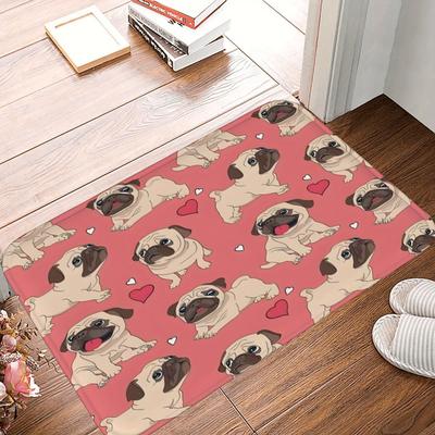 C1P Pug Patterned Kitchen Rug Non-Slip Door Mat Pop Design Bathroom Rug Bath Mat Carpet for Home Sink Laundry Decoreeree