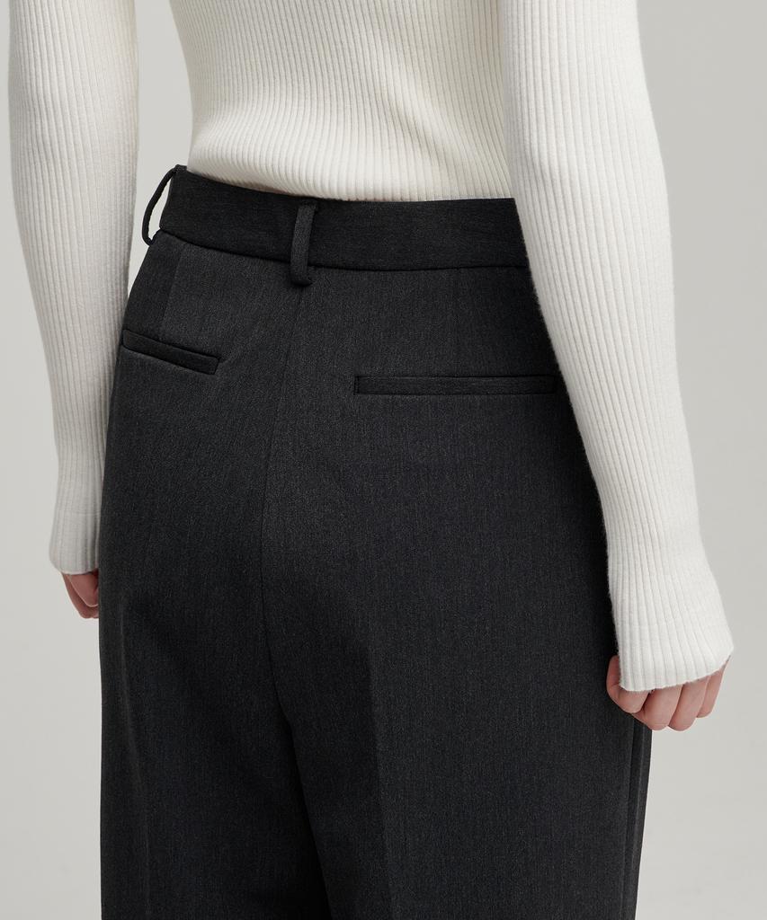 MUSINSA STANDARD WOMAN Women'S Heavyweight Fleece-Lined High-Waisted Wide Hidden Elastic Waist Slacks [Charcoal Gray]