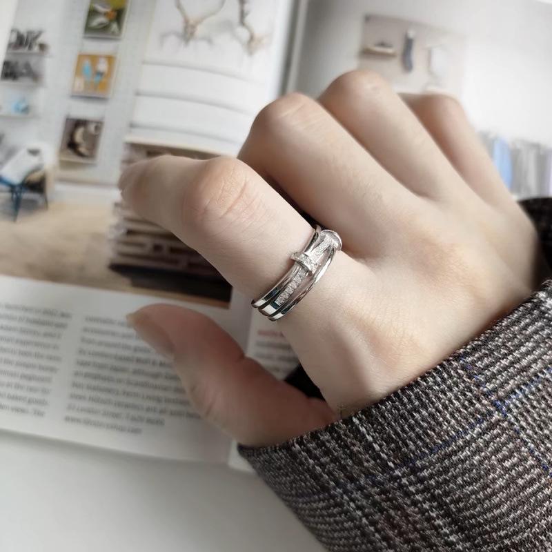 Copper Micro-Inlaid Zirconia Open Ring - Personalized Design for Women, Cool and Creative High-End Fashion Style.
