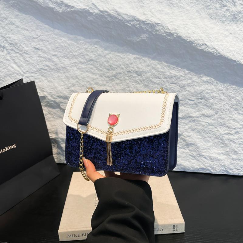Today's popular design sense contrasting color chain women's bag new fashion messenger bag high-end single shoulder armpit bag