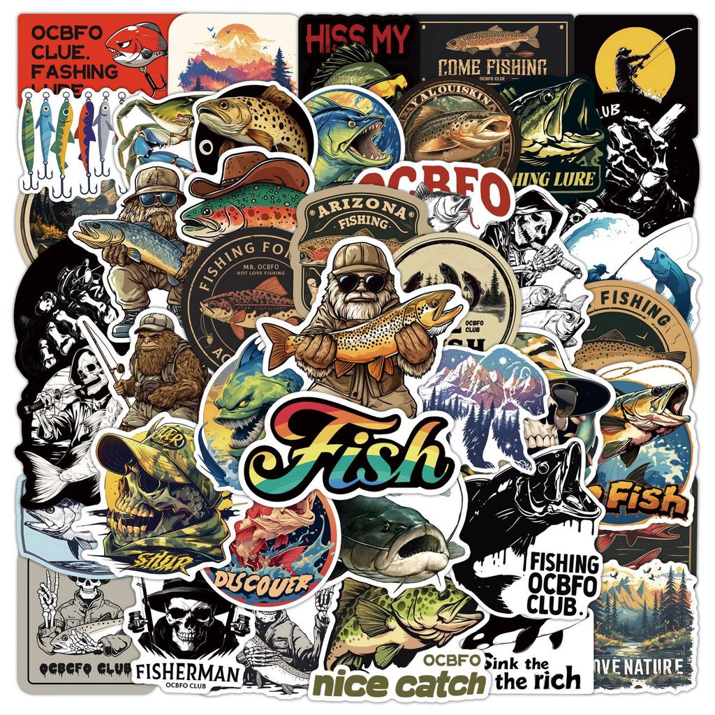 1050Pcs Personalized Cool Fishing Cartoon Creative Stickers Waterproof Decorative Skateboard Motorcycle Helmet Graffiti Decal