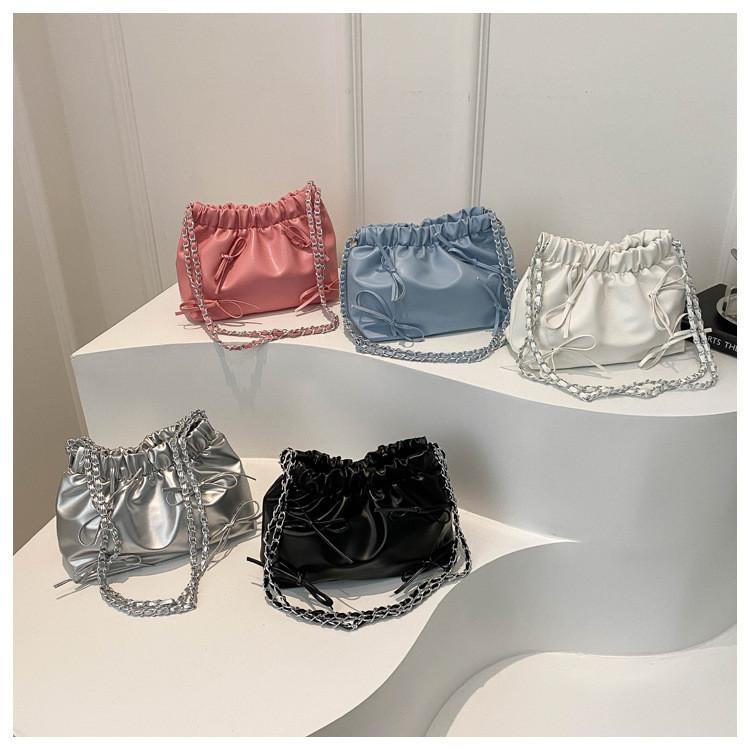 Small Chain Shoulder Crossbody Bag 2024 New Spring Korean Style Street Chic Pu Bucket Bag
