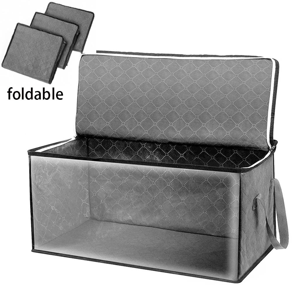 Large Capacity Clothes Storage Bag Non-Woven Foldable Quilt Storage Bag with Lids Zipper Wardrobe Clothing Organizer Sorting Box