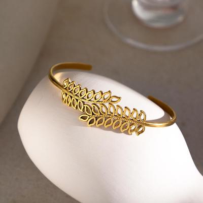 French Retro Wheat Ear Bracelet, 18K Gold-Plated, Openable Smooth Surface, Women's Original Design