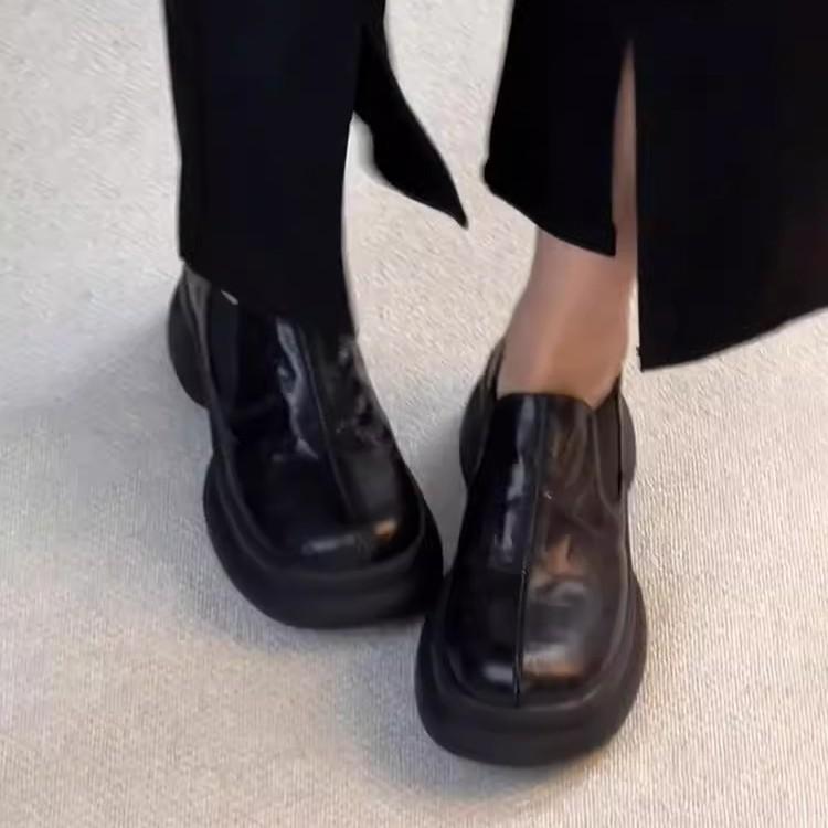 Sheepskin version~ retro thick-soled muffin-soled loafers for women's British style deep mouth and round head small leather shoes