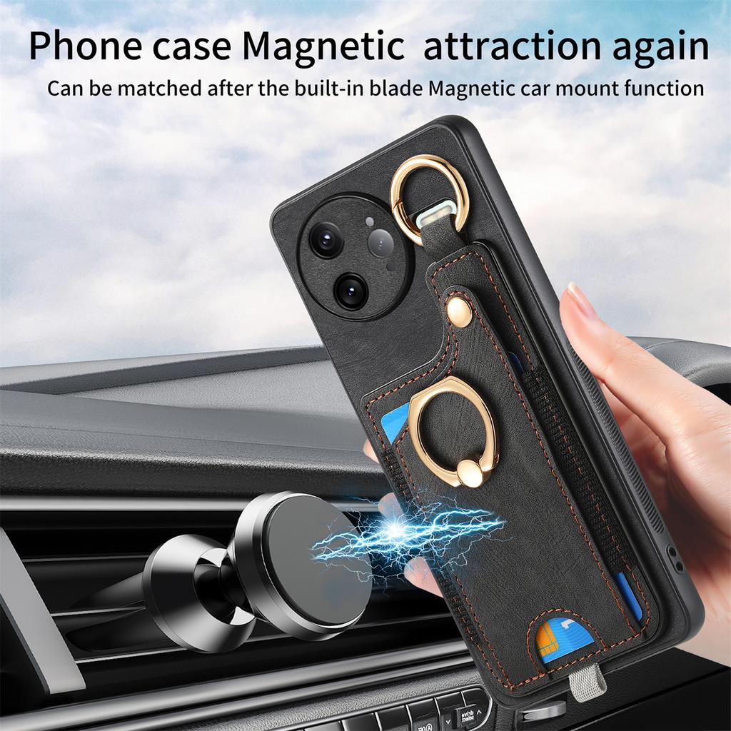 For Xiaomi Redmi K80 Pro 5G Retro Leather Phone Back Cover with Card Slots and Ring Holder