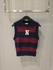 Nordic Autumn Logo Knit Sleeveless Striped Sweater Vest