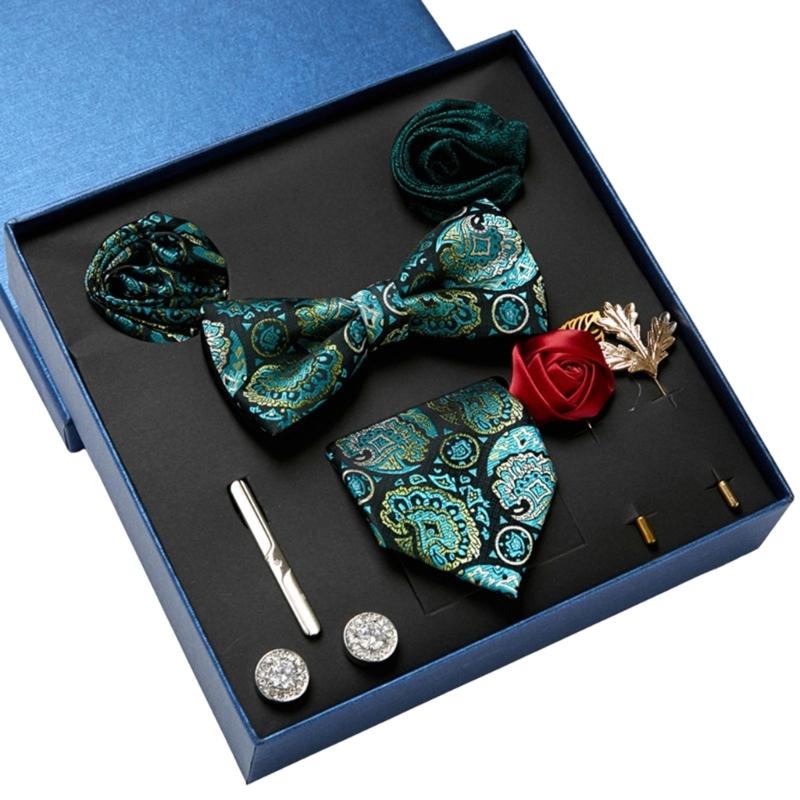 Pack of 9 Men's Floral Tie Set with Pocket Square Tie Clip Brooch Accessories for Formal Occasion Holiday Gift Supply