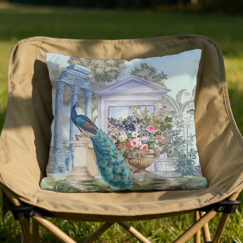 Mughal Garden with Peacock Cushion Cover Soft Reversible Durable Pillow Cover MultiScene Use for Home Car Daily Comfort