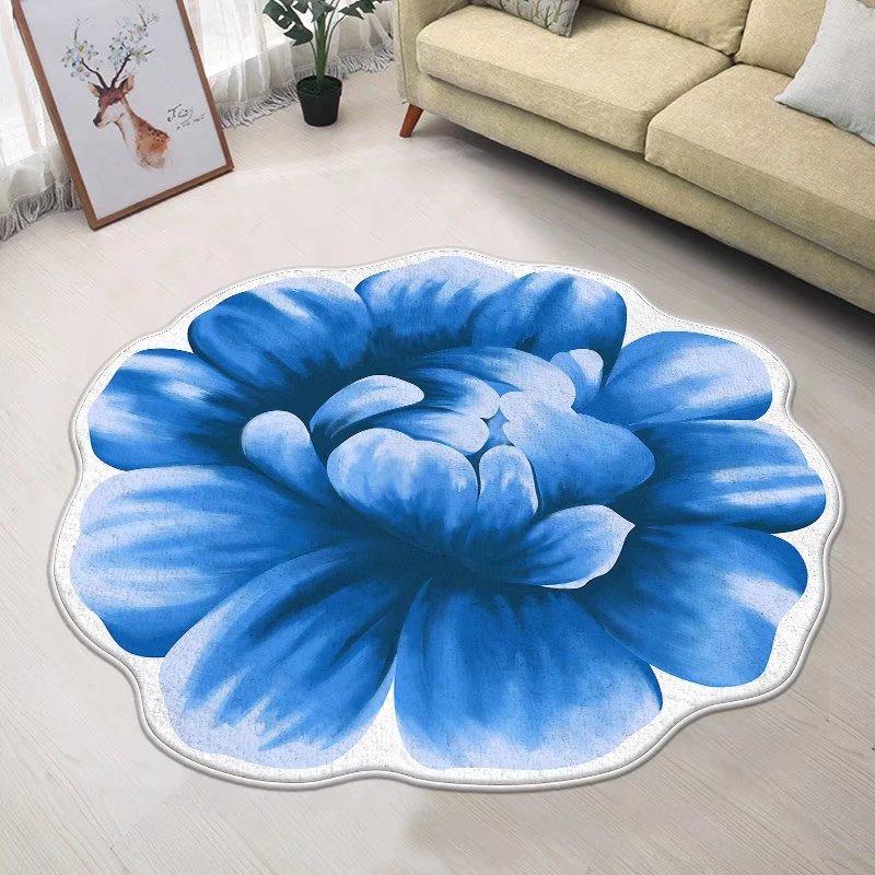 Blue Flower Small Chair Mat Carpets for Living Room Modern Bedroom Decor Anti-skid Floor Mat Special-shaped Study Area Rug 120cm