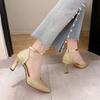 2024 Neue Damen Pumps Modedesigner Sexy Knöchelriemchen Sandalen Damen Spitzschuh Dünner Absatz Party Hochzeitsschuhe Einfarbig Hohe Absätze