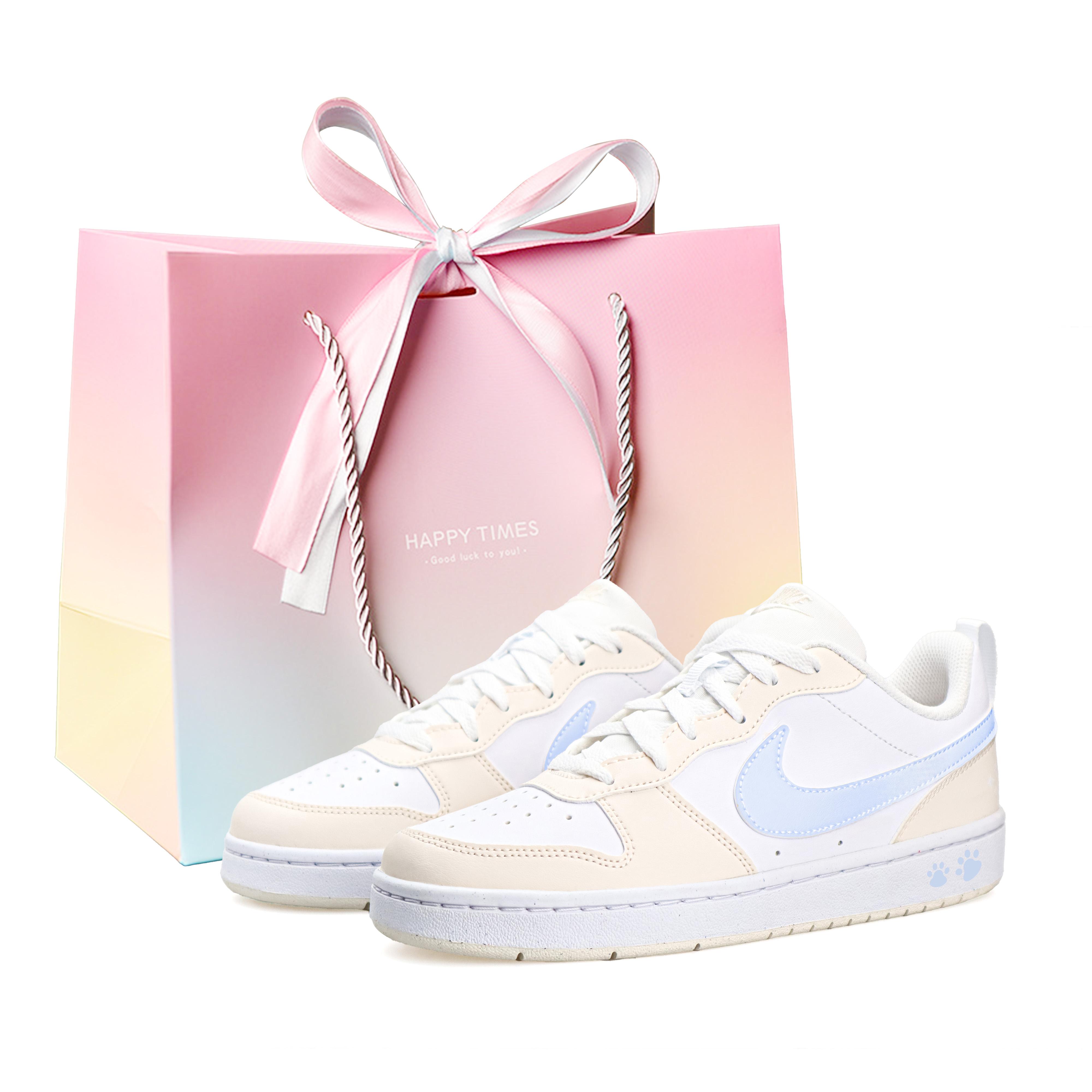 

Nike Court Borough LOW2 Leather Abrasion Resistant Slip Resistant Low top Skateboard Shoes Unisex White Blue BQ5448-100(Team2049-BOX) 40