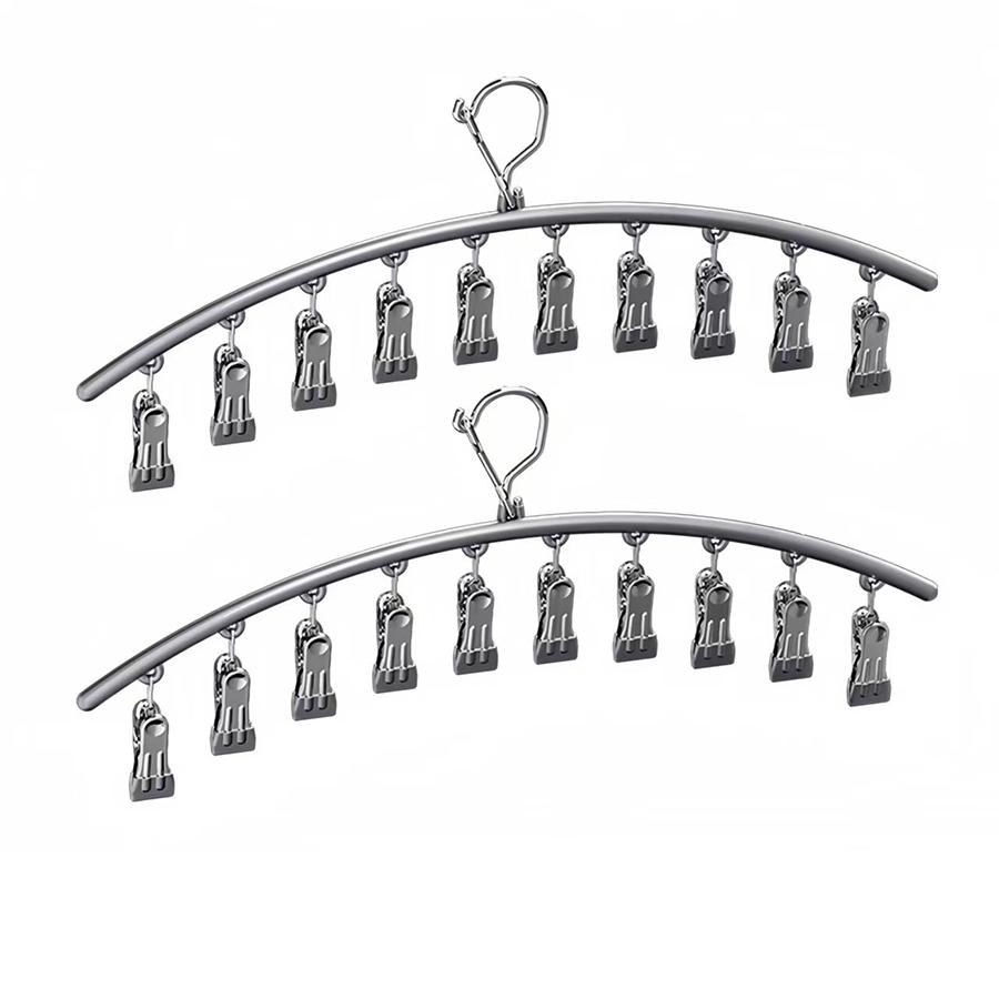 1/2/3pcs Clothes Hanger with 10 Clips Laundry Drying Rack Clothes Drying Rack Stainless Steel Sock Hangers Windproof Clip