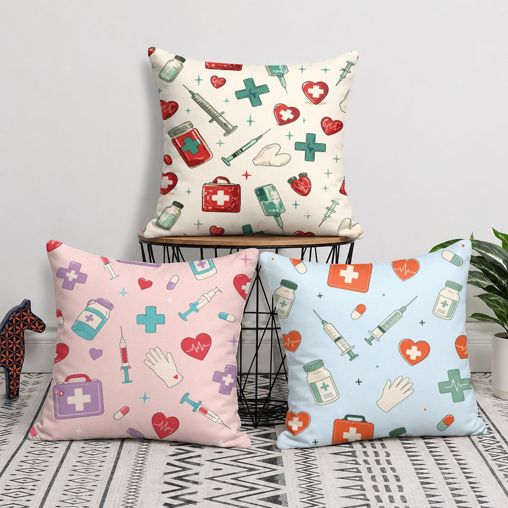 Cartoon Nurse Pattern Cushion Cover Short Plush Soft DoubleSided Printing Pillow Case Cozy Sofa Bedroom Home Decor Gift