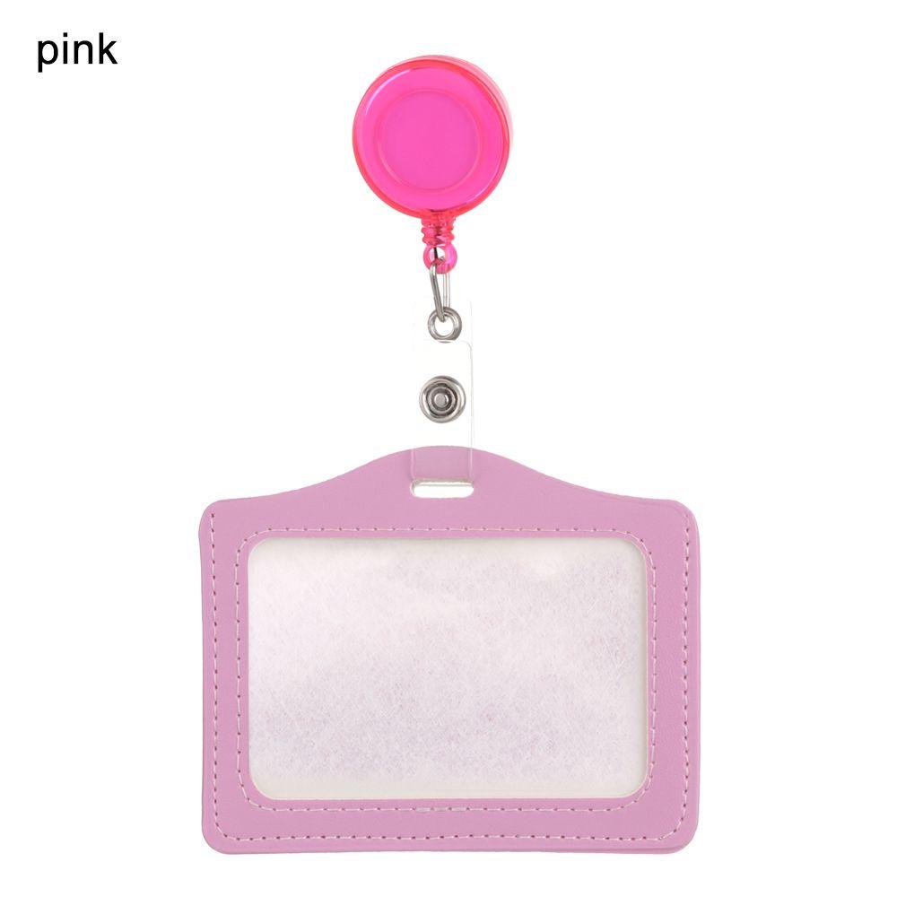 

Leather Office Supplies Worker with Retractable Reel Protective Shell Badge Case ID Card Holder розовый