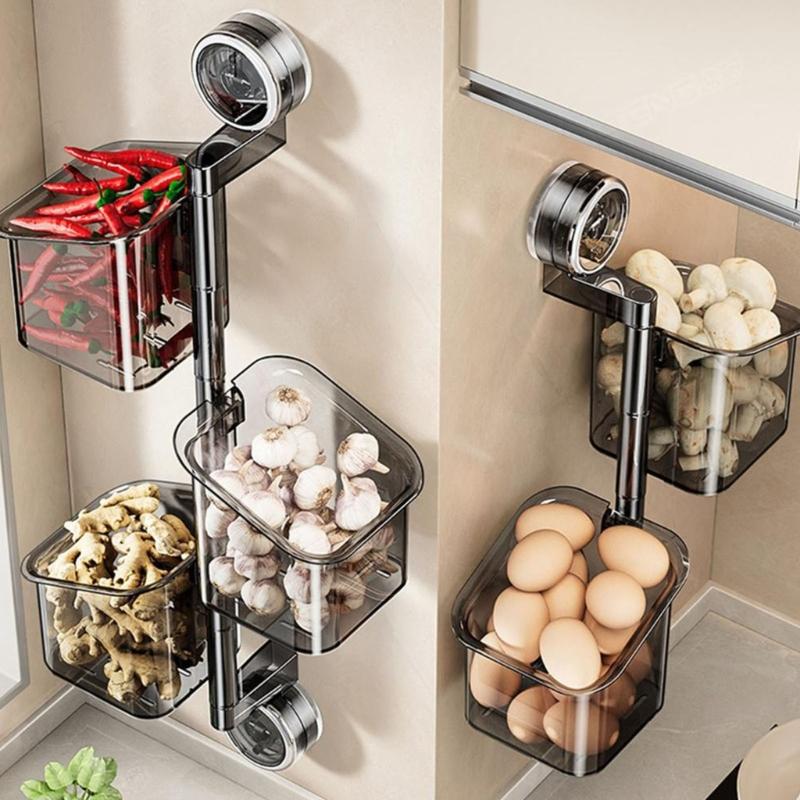 Strong Adhesive Wall Hanging Basket For Kitchen Countertop Modern Plastic Storage Container Easy Mount Design Removable Home Organization Tool