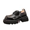 Low Cut Square Toe Patent Leather Shiny Surface Men's Style Thick Sole Lace Up Groom's Wedding Shoes Black Big Head Business Formal Leather Shoes
