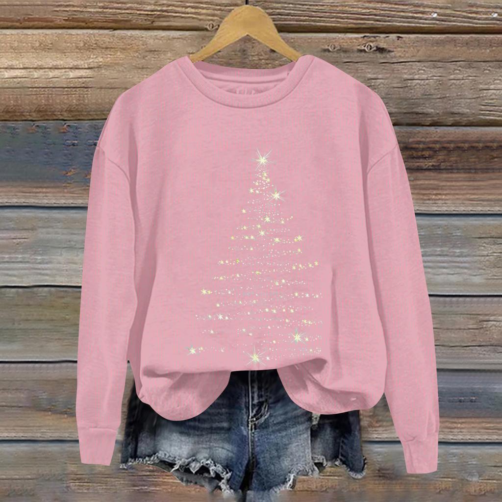 Ladies' Christmas Printed Casual Long Sleeved Round Neck Sports Hoodie Top