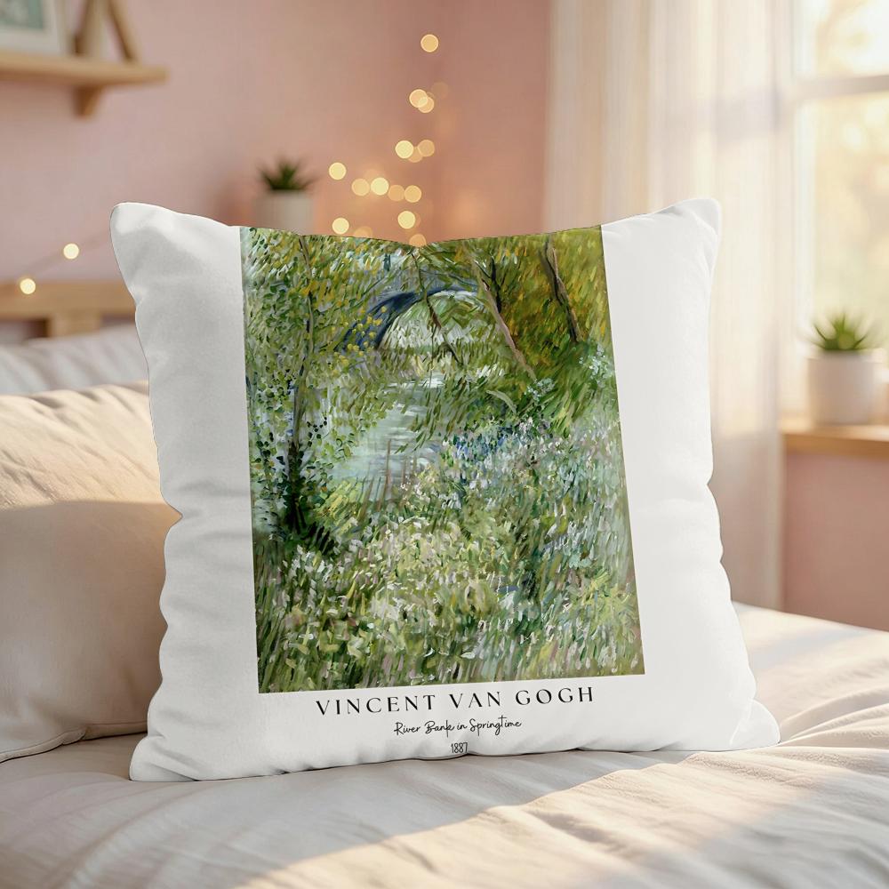 Vincent Van Gogh Nordic Art Cushion Cover Silky Short Plush Invisible Zipper Dustproof Sofa Pillow Case For Home Decor