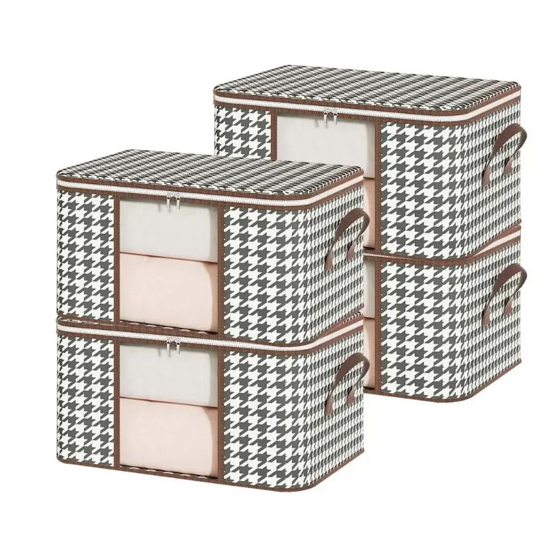 Boîte de rangement visible de grande capacité, organisateur portable de vêtements ménagers avec poignées, conteneur pliable et anti-poussière à fermeture éclair