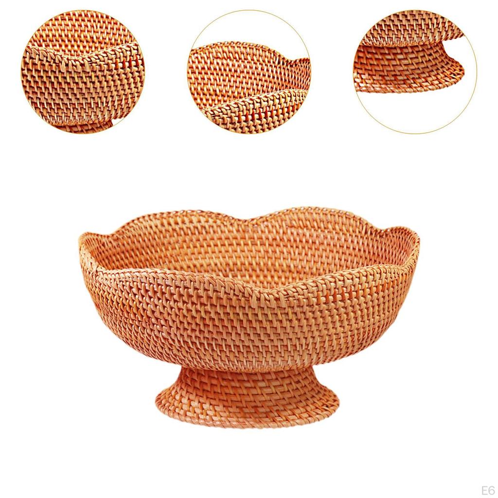 Rattan Basket Fruit Bowl Decoration Food Bread Storage Tray for Kitchen