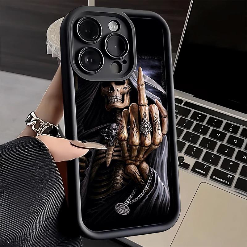 Phone Case for iPhone 17 Air 16E 15 16 Pro Max Grim Reaper Skeleton Funny Style Cover 14 Plus 13 12 Mini Soft Shell Silicone Fun