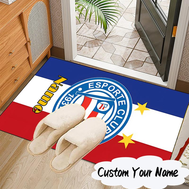 Custom Name Bahia FC Crest Design Rug for Living Room, Game Rooms, Office, Bedroom, Floor Mat Playful Design, fan gifts Christmas decor