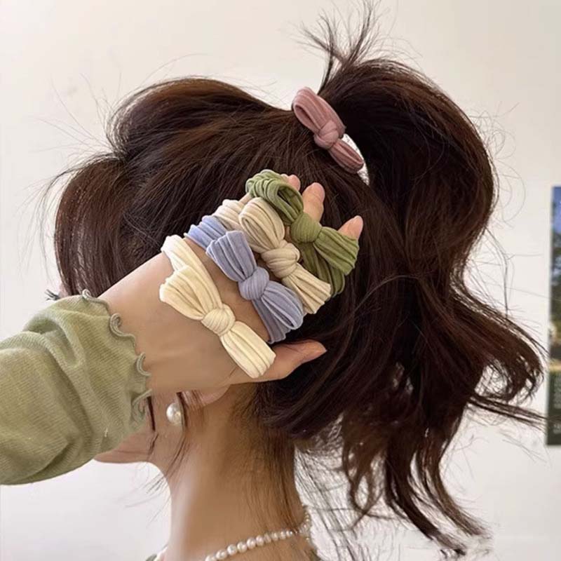 5 Stück/Set Schleifen-Scrunchies Haarseil Kinder Einfarbig Ohne Beschädigung Elastischer Pferdeschwanzhalter Gummiband Kleinkind Mädchen Kopfschmuck