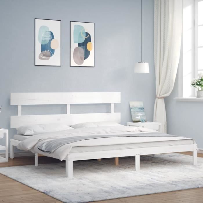 VidaXL Bed Frame with Headboard White Super King Solid Wood 3193547