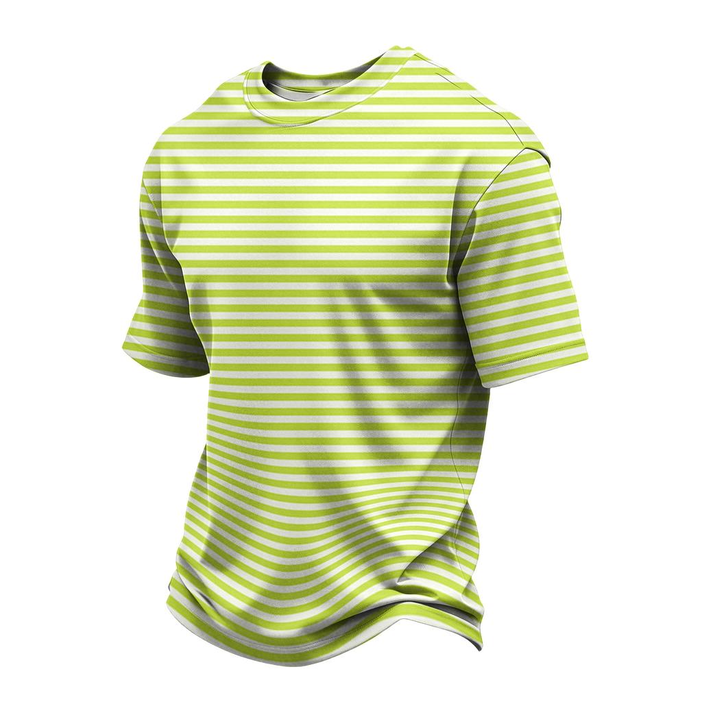 Men's Casual Quick-Dry Short Sleeve Shirt with Round Neck Lightweight Mesh and Striped Design