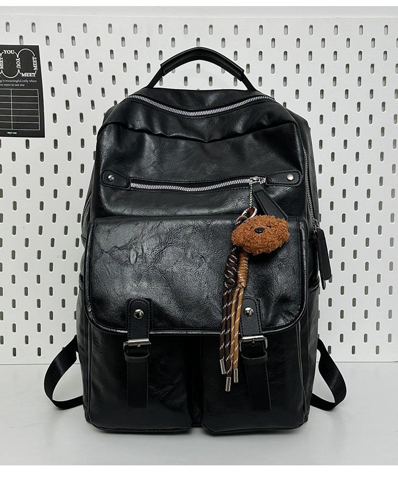 Schoolbag new trendy and cool student schoolbag European and American retro style PU backpack men's and women's large-capacity casual backpack