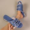 Pantoufle en jean d'été Bohème Femme Boucle Franges Sandales Confortables Femme à Enfiler Chaussures de Marche Plage Quotidien Travail Fêtes Claquettes