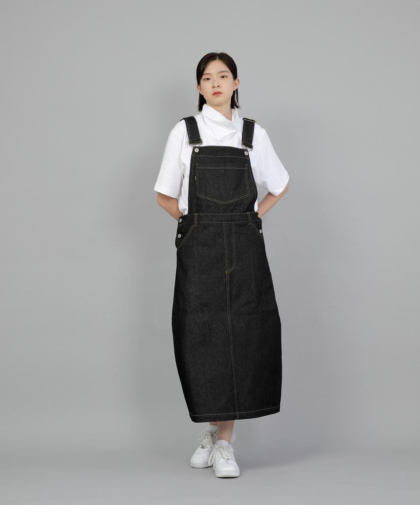 Seinteukeulu Wide Dome Overalls Skirt Wds-611 Black Denim Brs