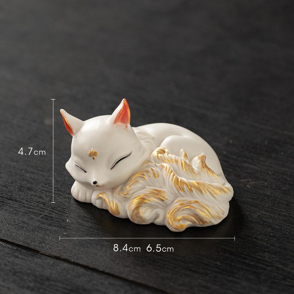Nine Tailed Fox Statue Ceramic Animal Sculpture Mythical Creature Home Decor Living Room Tabletop Ornament Oriental Art Gift