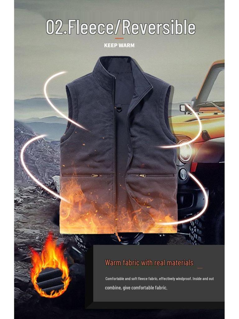 Herren Wendbare 8-Taschen Fleeceweste - Herbst/Winter Polarfleece, Ärmellos und Verdickt für Outdoor-Einsatz